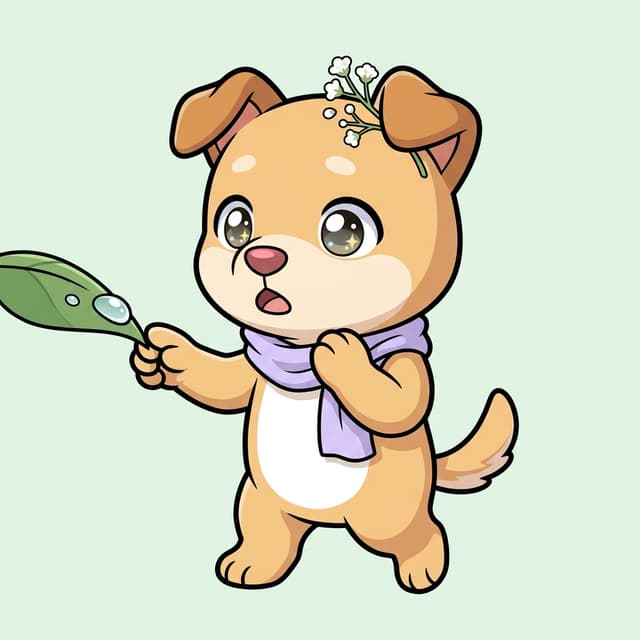 朝露の散歩犬